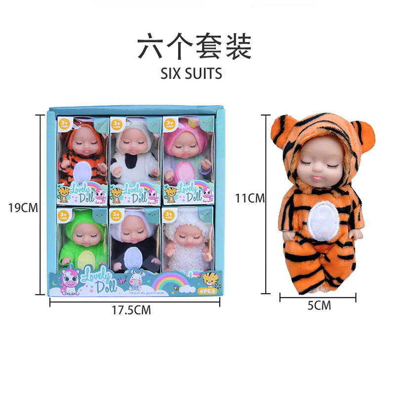 Groothandel Een set van 6 Simulatie Slaap Bjd Poppen Leuke Reborn Mini Pop Speelgoed Cartoon Diermodel Pop Speelgoed Kindercadeau ﻿