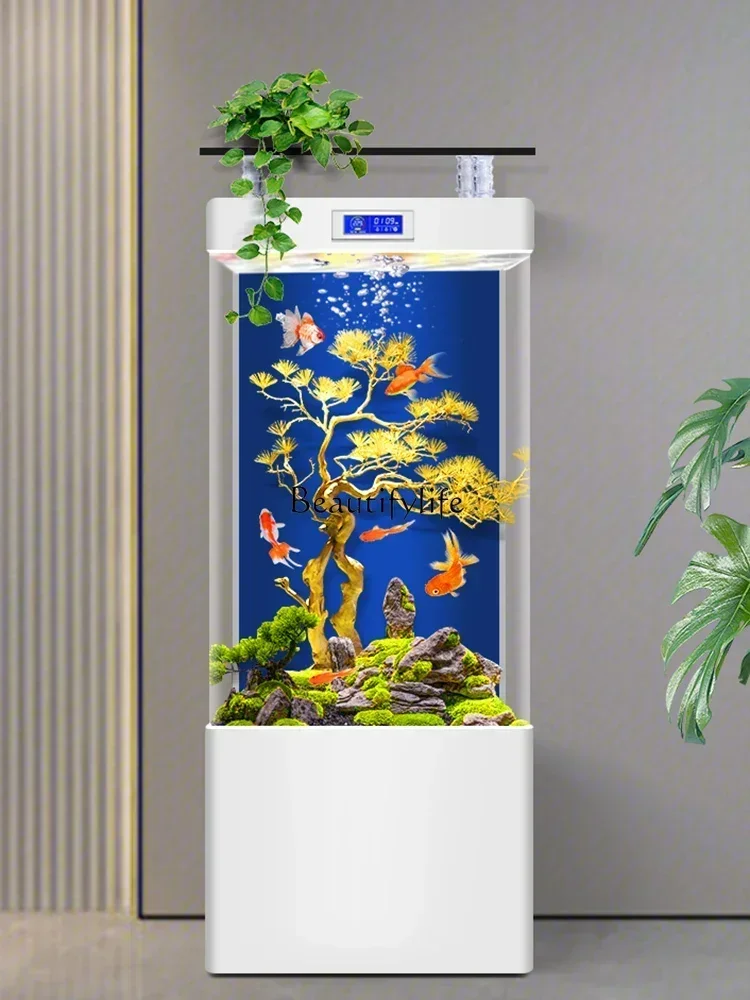 

Free Shipping Vertical Integrated Fish Tank Living Room Small TV Cabinet next to Aquarium Change Water