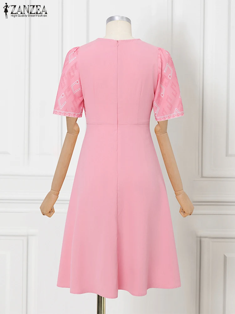 ZANZEA Elegancka Sukienka Letnia na Imprezę dla Kobiet Moda 2025 Długość do Kolan Dwuczęściowa Sukienka z Nadrukiem Codzienna Biurowa Sukienka Wakacyjna Vestidos