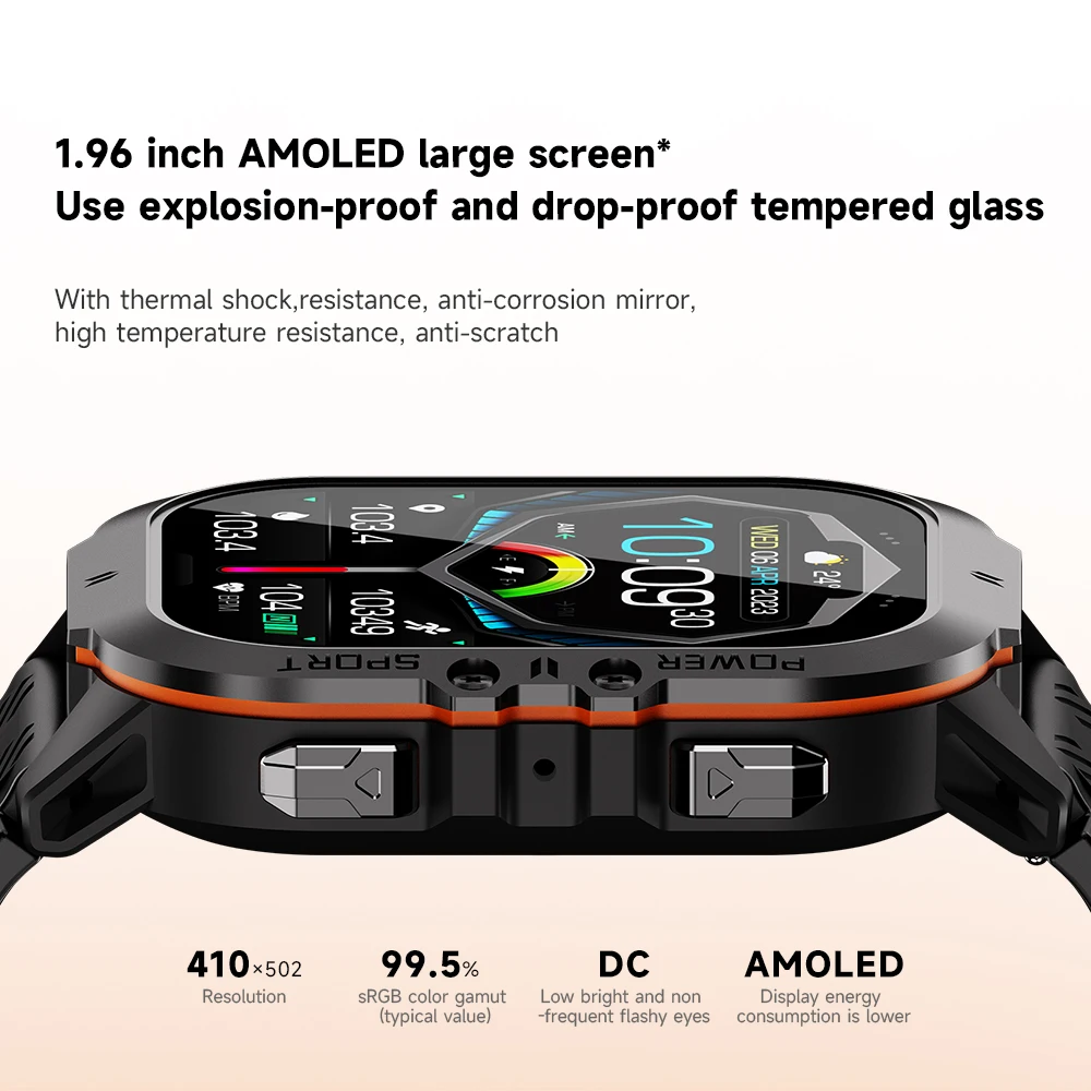 New C26 Smart Watch 100+ Sports Modes Bluetooth Call Smartwatch 1.96" AMOLED Display 1ATM Waterproof Outdoor Military Wristwatch 2