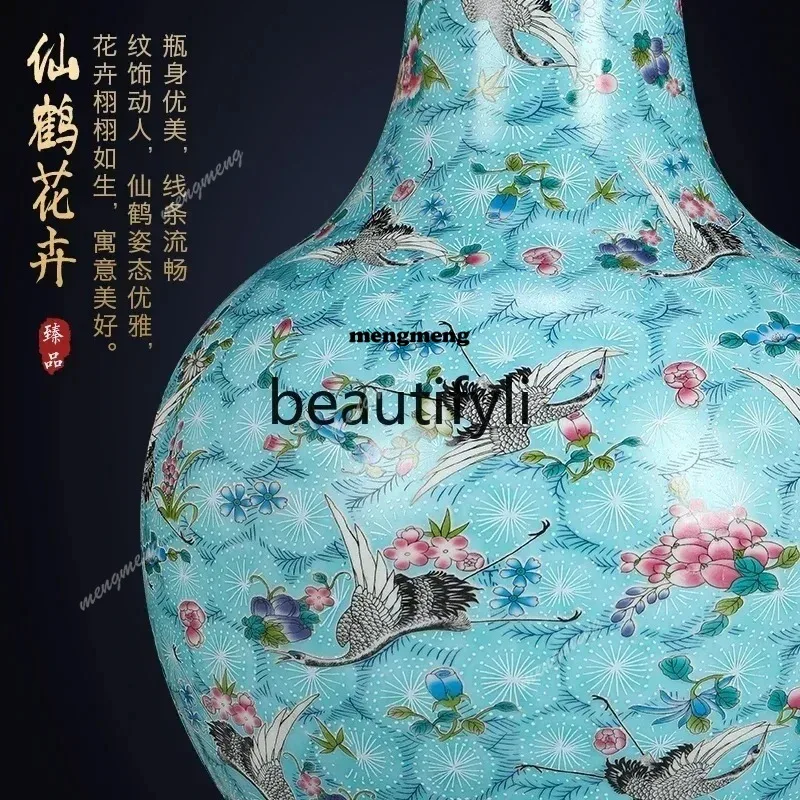 Jingdezhen ceramics antique enamel vase living room flower arrangement new Chinese matte luminous  N