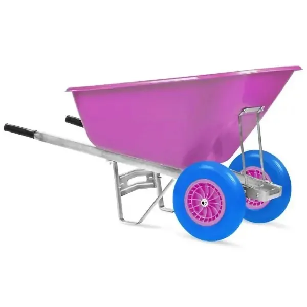 

Heavy Duty Commercial Wheelbarrow Double Wheels Easy Assembly Metal Tray 200kg Load Capacity Pink Construction Metal Tube Frame