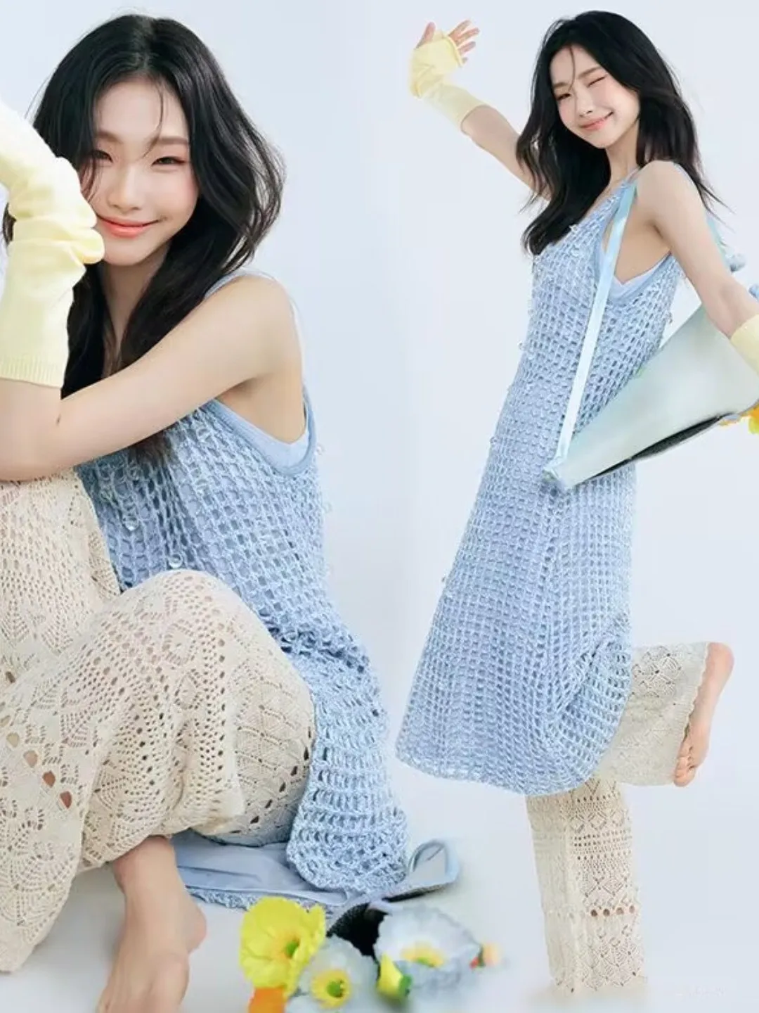 

Minimalist Sweet Korean Style Portrait Art Photo Costume Birthday Girl's Light Blue Bouquet Photography Studio New Arrival