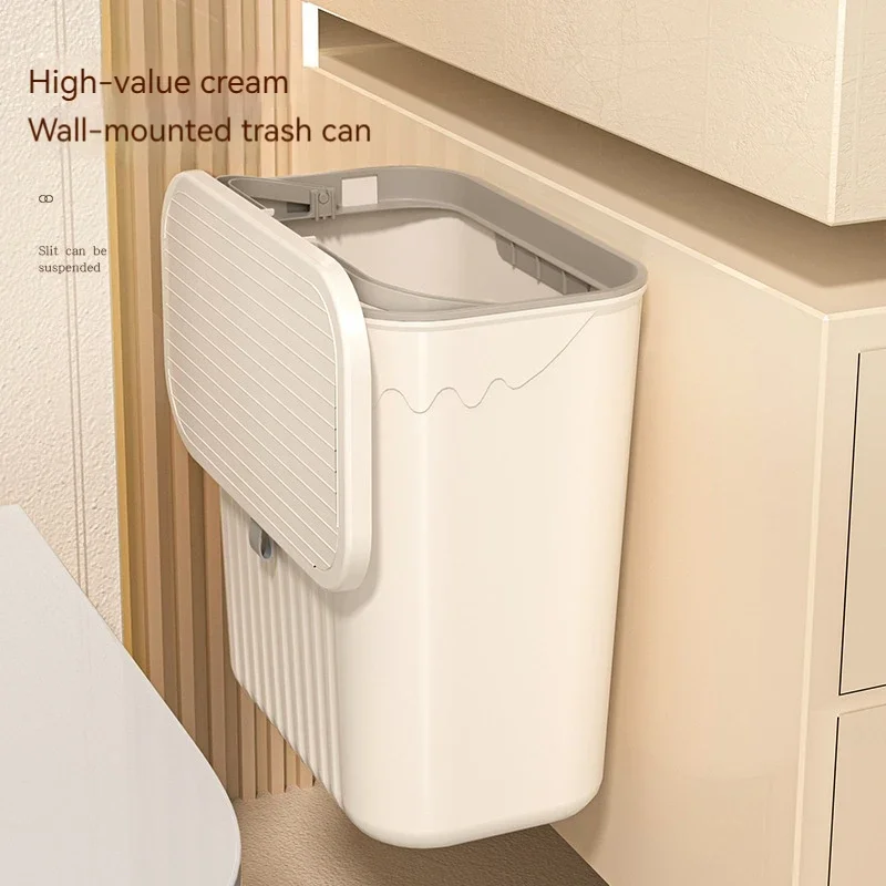 Wall-Mounted Garbage Bin Household High Beauty Plastic Kitchen With Lid Large Hanging Office Kitchen Waste Bin