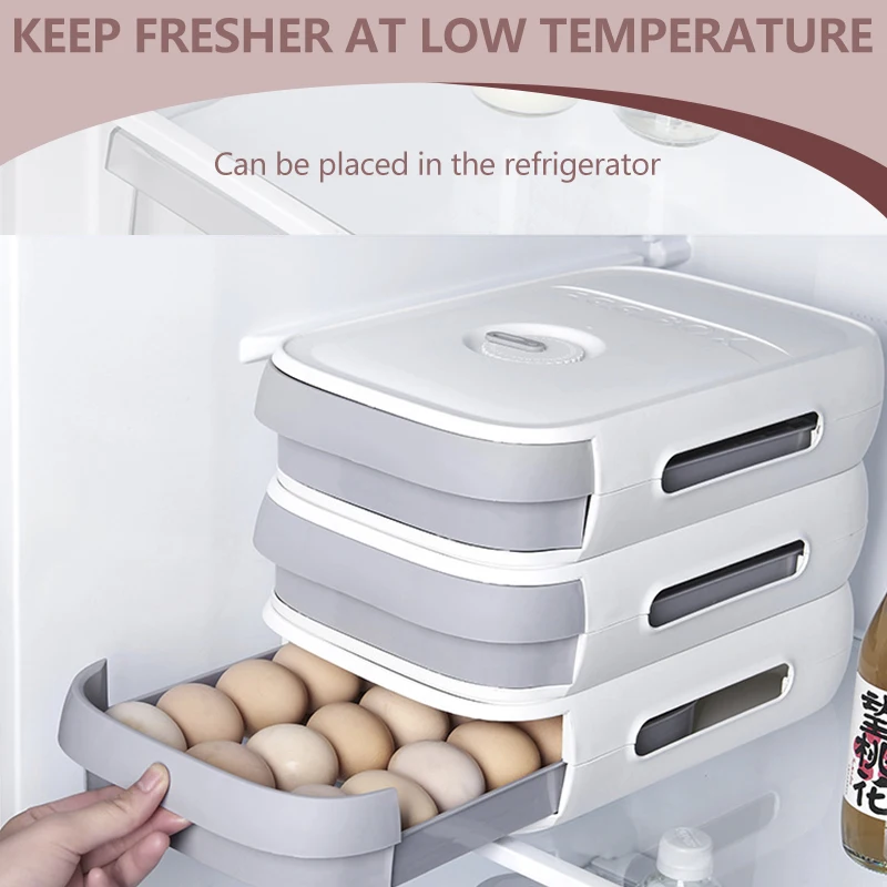 Drawer Type Refrigerator Egg Storage Organizer Egg Holder for Fridger 2-Layer Drawer Type Stackable Storage Bins Food Storage