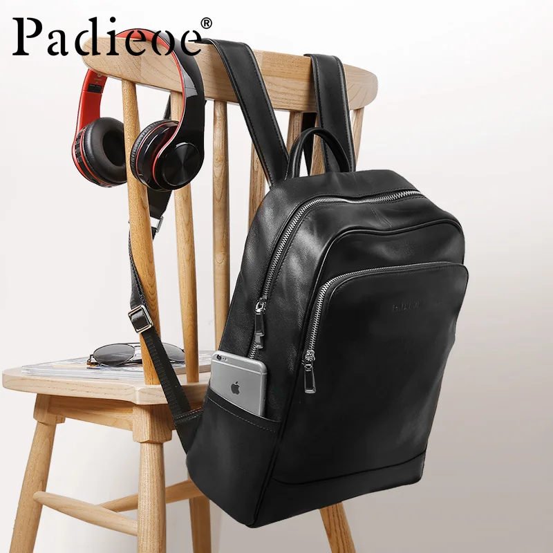 First layer Cowhide Casual Backpack, Fashionable Genuine Leather, Luxury Light weight Dual-shoulder Bag, Men's Business Trendy 2