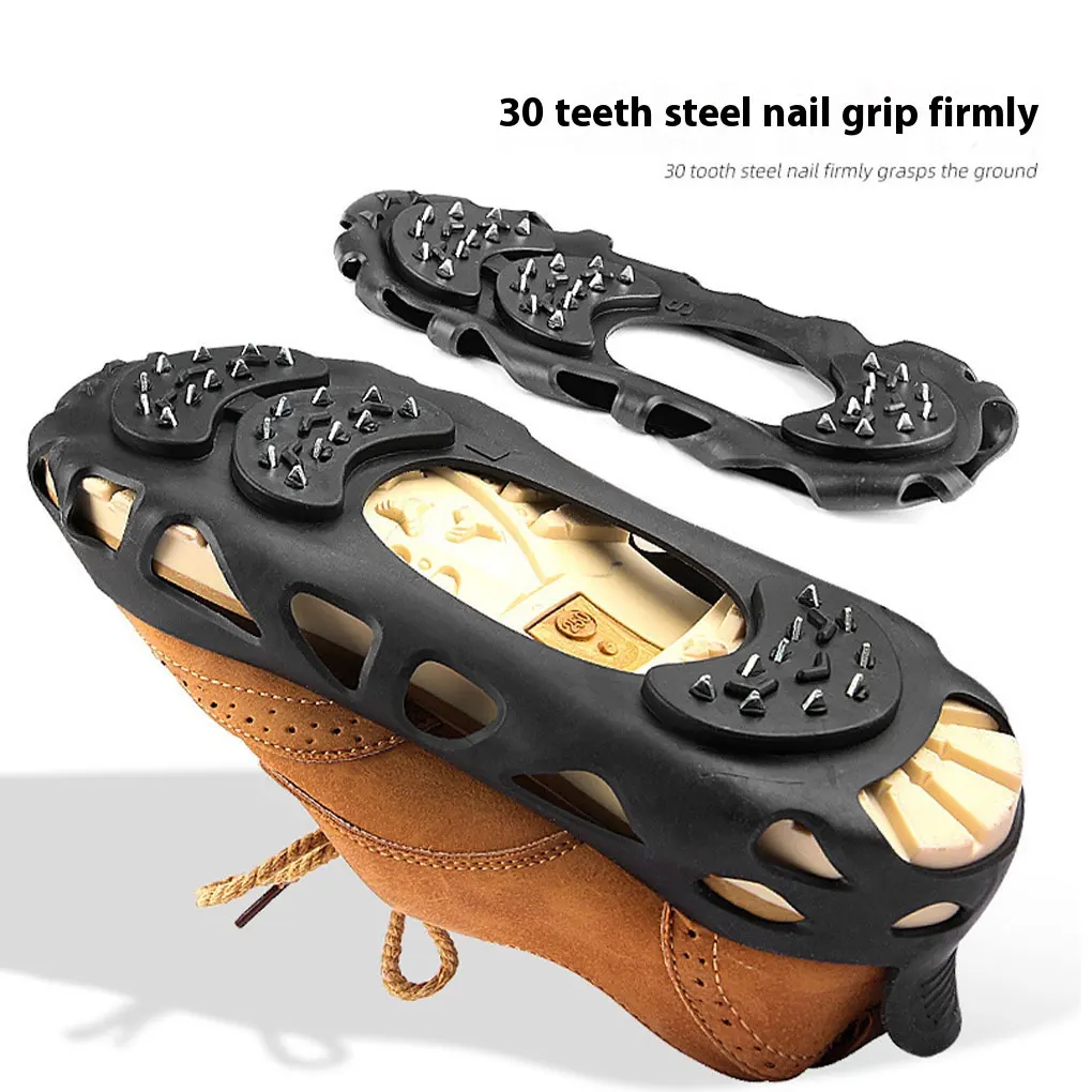 30Teeth Ice Gripper Spike for Shoes Outdoor Anti Slip Climbing Hiking Snow Spikes Crampons Cleats Chain Claws Grips Boots Cover