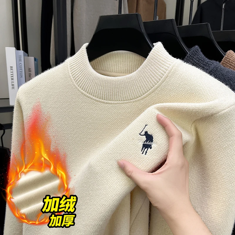

Winter New Men's Plush Thick Sweater Men's Round Neck Knitted Sweater Warm Top Pullover Base Sweater
