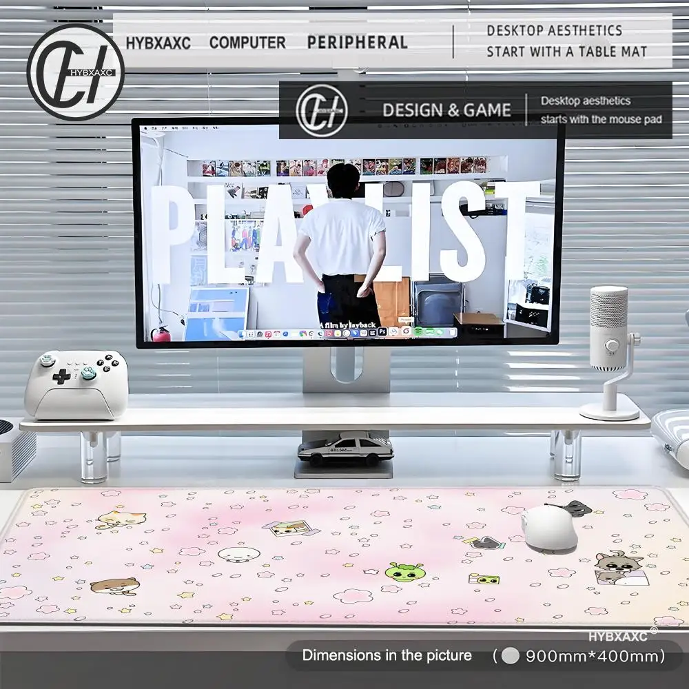 Kawaii Cartoon Pixel Kitten HYBXAXC Large XXL PU Leather Table Desktop Mat Office Gamer Computer Speed Type Carpet Keyboard Pad