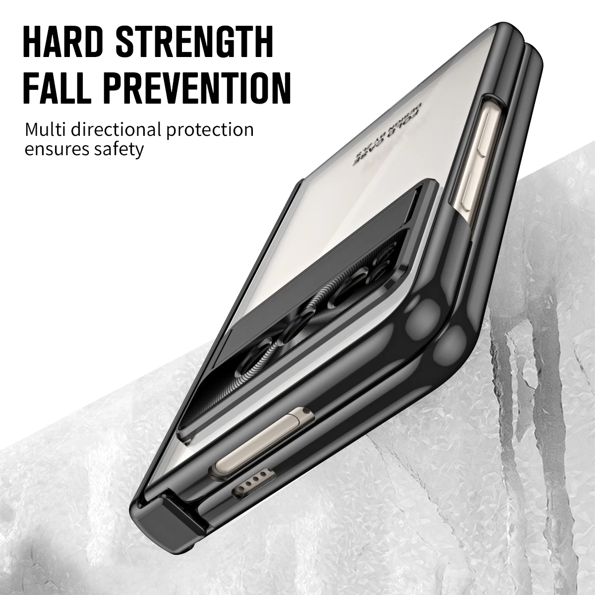 For Google Pixel Fold Case Electroplating Transparent Bracket Folding Hinge With Tempered Film Shockproof Protection Back Cover