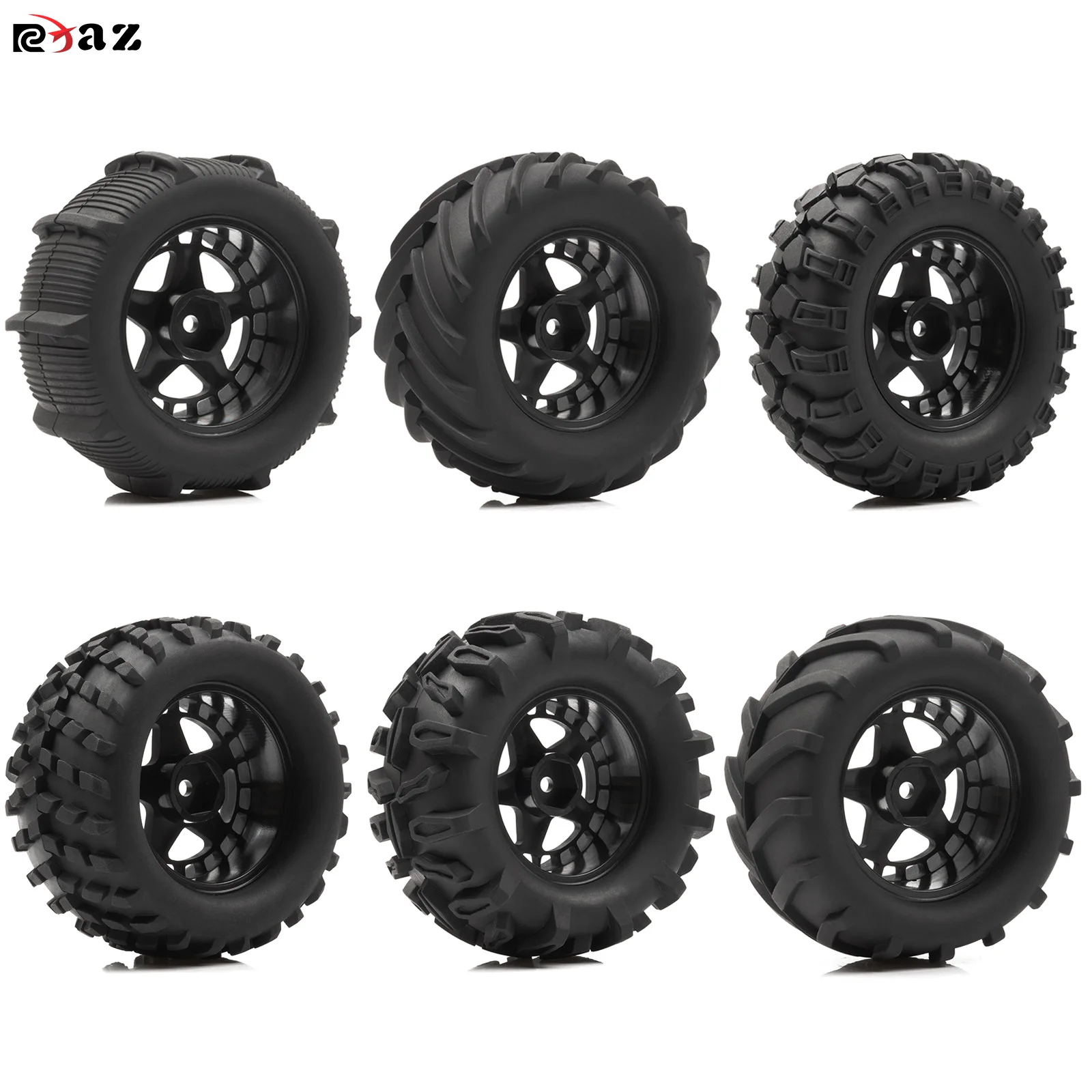 Neumáticos y Ruedas RC RCXAZ de 91-79 mm, Hexágono de 12 mm, 6 Patrones de Banda de Rodadura para Camiones Monstruo RC Crawler 1/10-1/16, Traxxas TRX4, E-Revo, WLtoys 144001