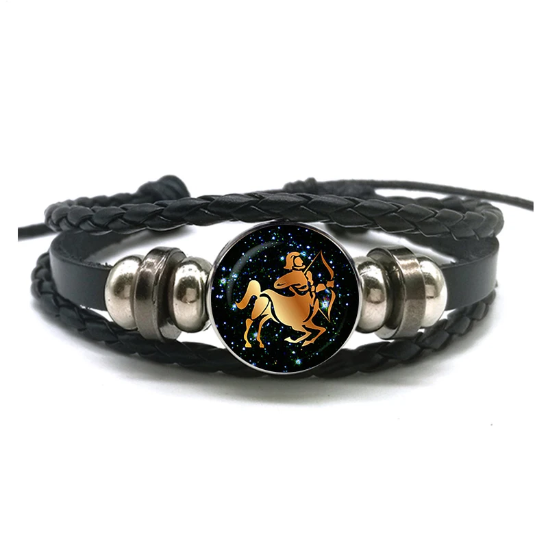 12 Zodiac Signs Leather Bracelet for Men Women Virgo Libra Scorpio Aries Taurus  Braided Rope Bracelets Birthday Gift Wholesale