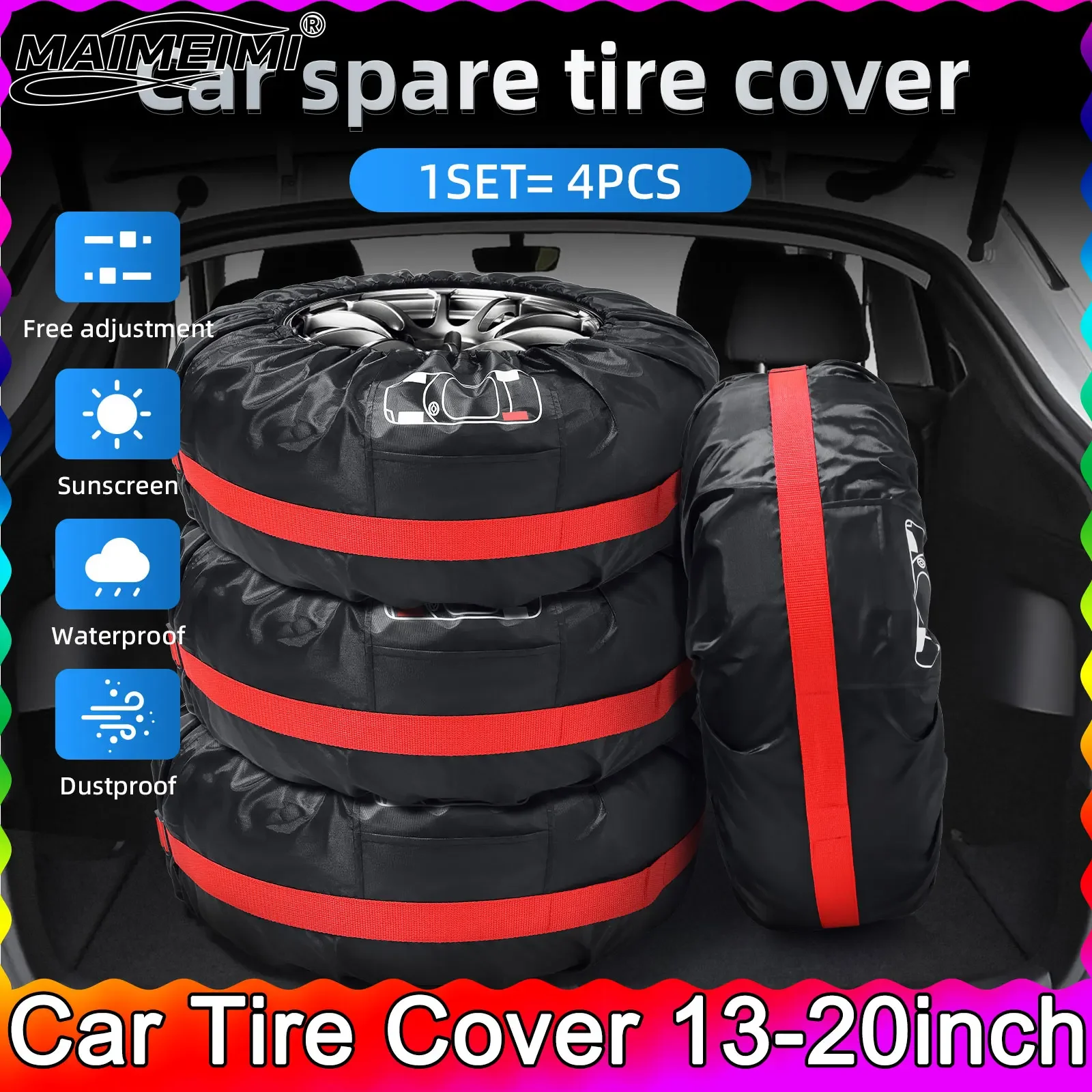 AD 4 قطعة غطاء الإطارات الاحتياطية العالمي البوليستر تخزين السيارات أكياس الإطارات السيارات السيارات عجلة الإطارات حامي الملحقات