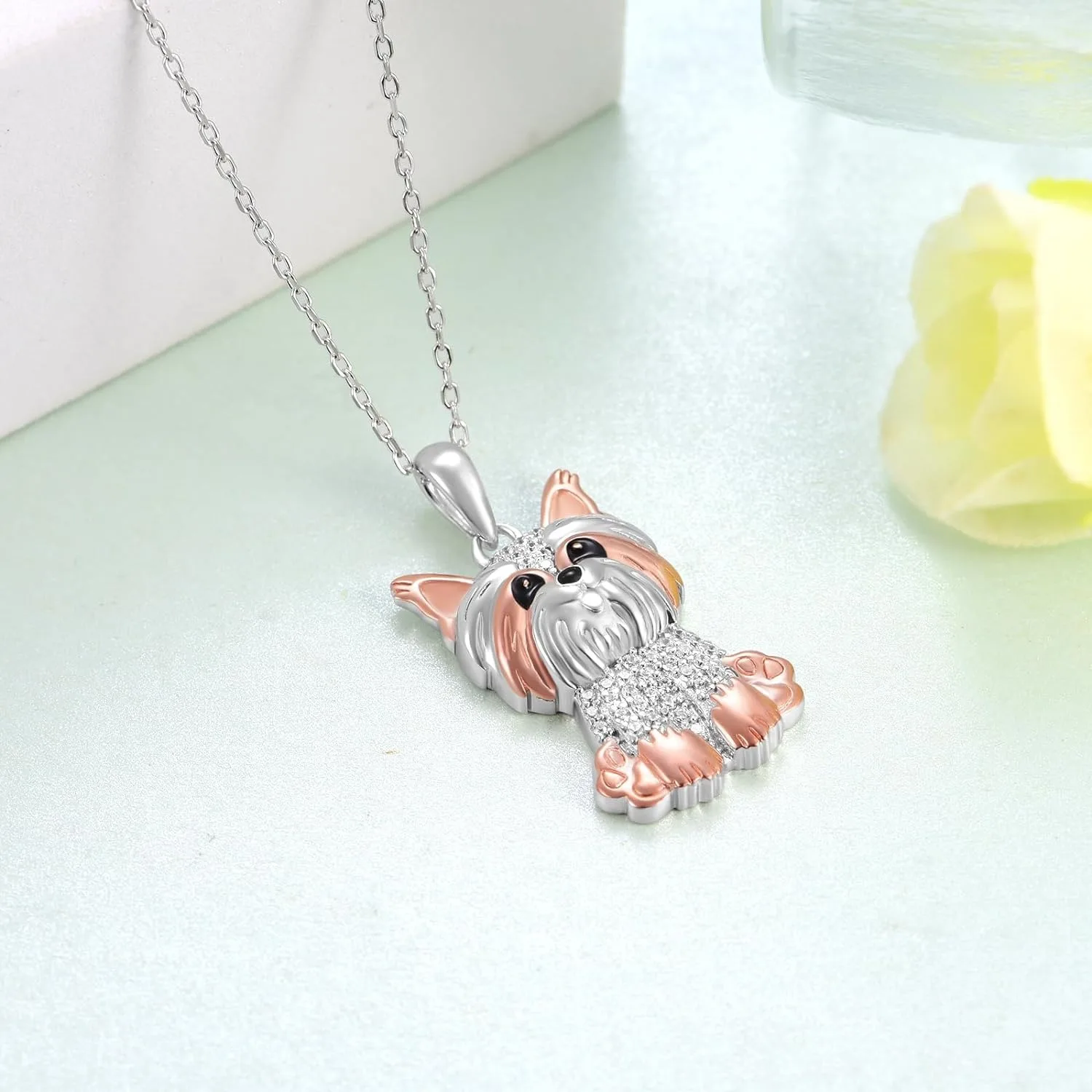 Creative Cute Two-Color Yorkshire Pendant Necklace for Women Pet Puppy Jewelry Animal Accessories Birthday Gift for Dog Lovers