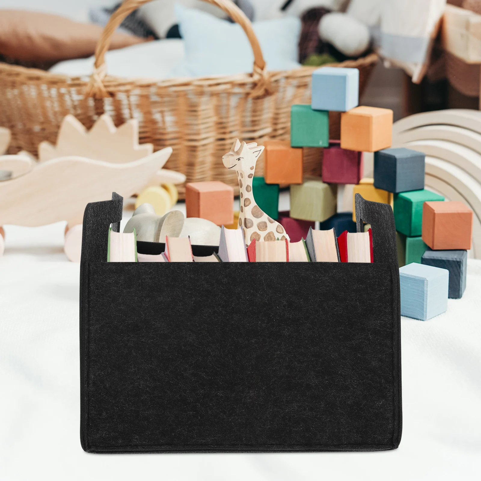 

Collapsible Felt Storage Basket Handles Organizing Books Magazines Laundry Desktop Office Storage Bins Laundry Basket