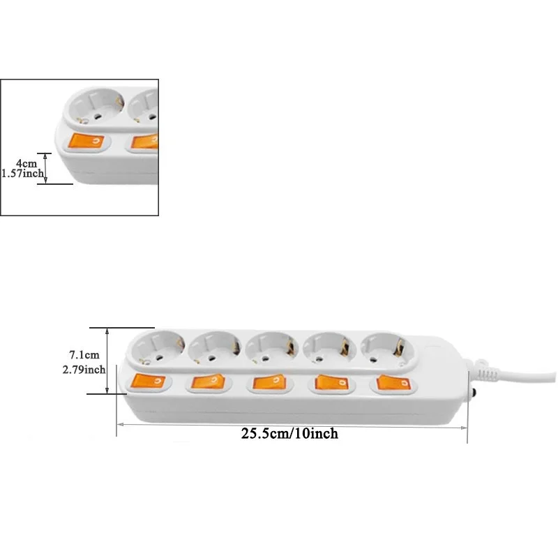 Power Strip Surge Protection 5 AC Socket 5 Switch 16A 250V Grounded 1.5/2.5 meters