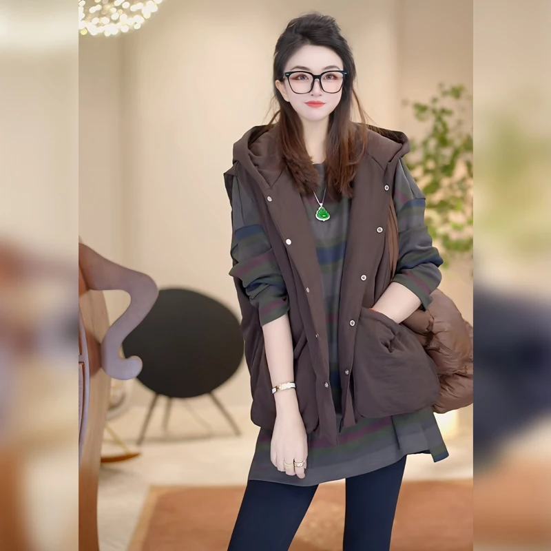 

Faionable Retro Vest Top Linda High-End Line Autumn Winter Outerwear Cotton Warm Hooded Color Ladies Jaet