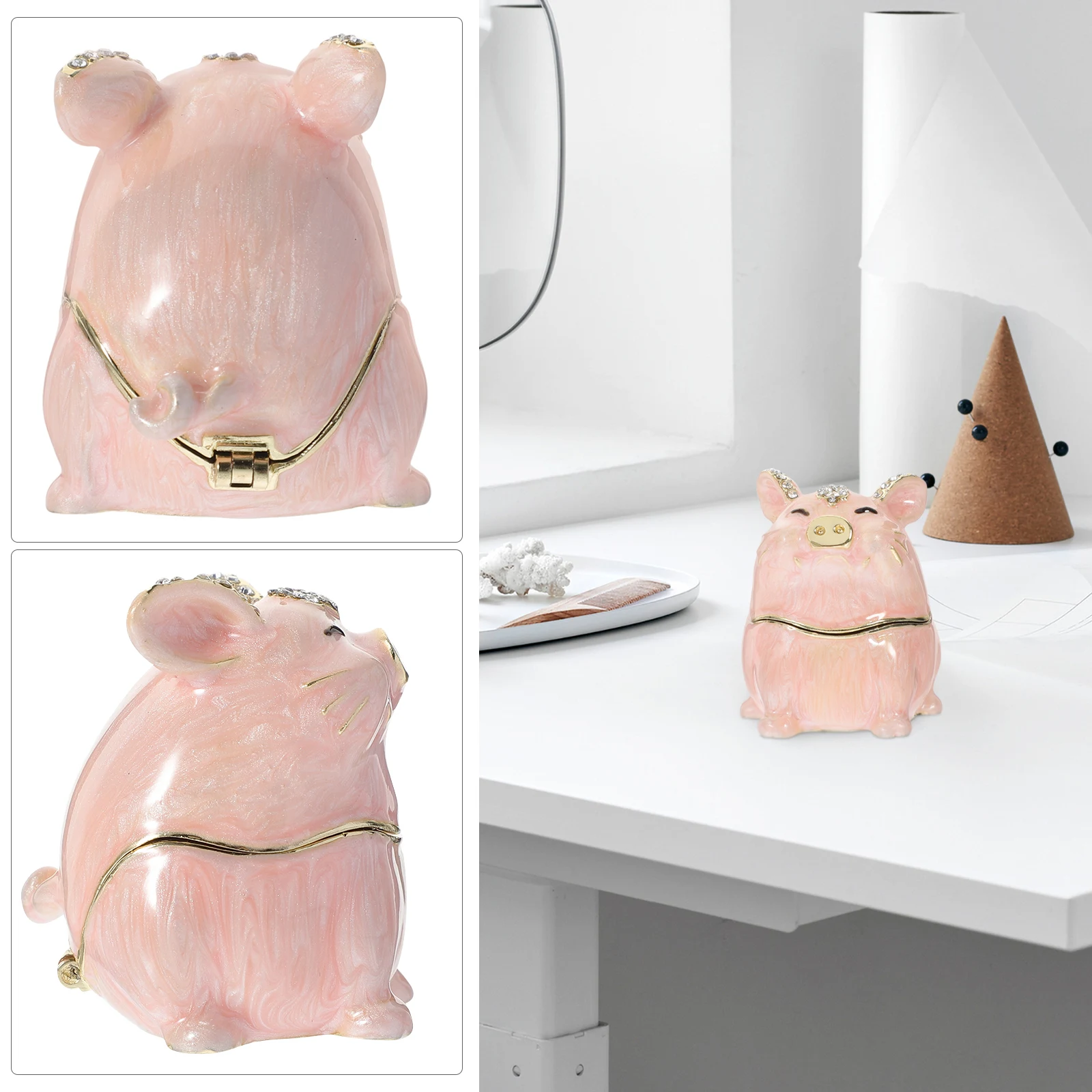 

Pig Jewelry Box Zinc Alloy Desktop Decor Ring Earrings Holder Valentine Gift Packaging Display Accessory
