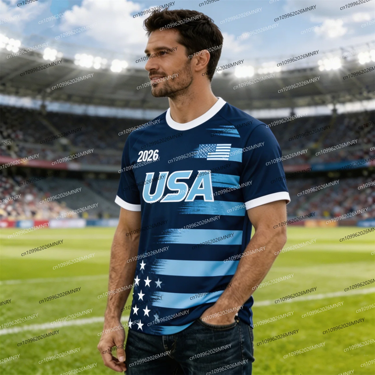 2026 America Flag Emblem tshirt Fan Jersey Men T Shirt American Soccer Jersey T-shirts For Men Fashion USA Jersey Men's clothing image 3
