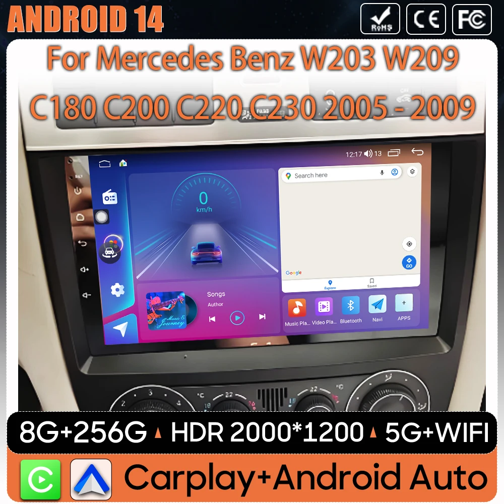 

Android 15 For Mercedes Benz W203 W209 C180 C200 C220 C230 2005 - 2009 Video Player Car Radio Stereo GPS Carplay No 2din Video