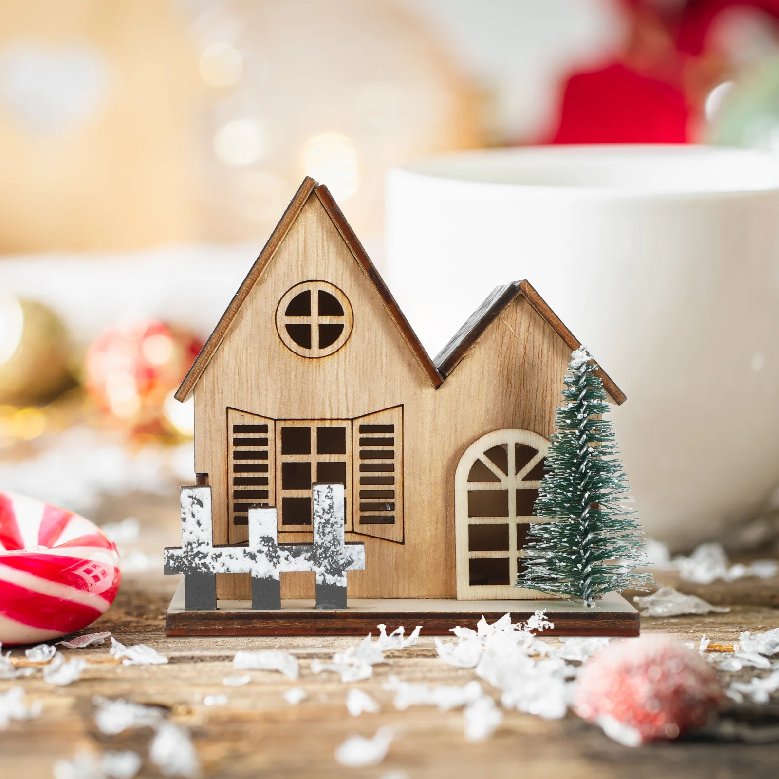 

Набор из 3 миниатюрных деревянных рождественских домиков с подсветкой для декора рождественской деревни, праздничного интерьера, поделок и вечеринок