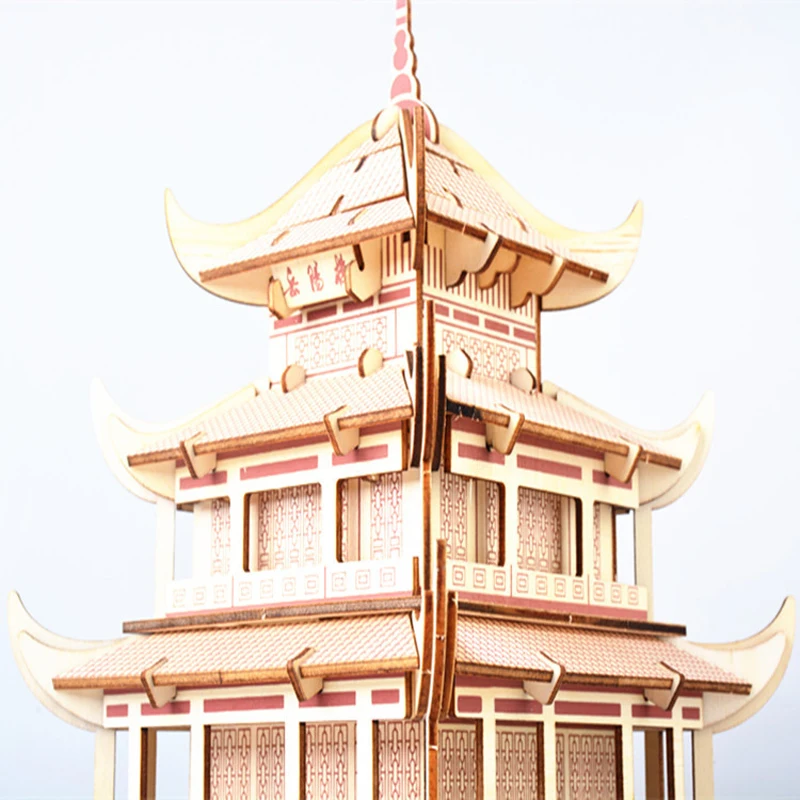 Yueyang Tower Building Blocks para Crianças, 3D Wooden Puzzle, Arquitetura Chinesa, Modelo DIY, Kits de Montagem, Presente, P44