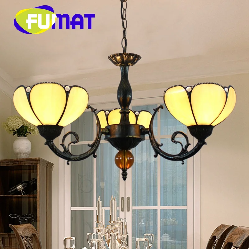 FUMAT Tiffany style stained glass simple warm color 3 chandelier dining room bedroom hallway LED decor Pendant lamp