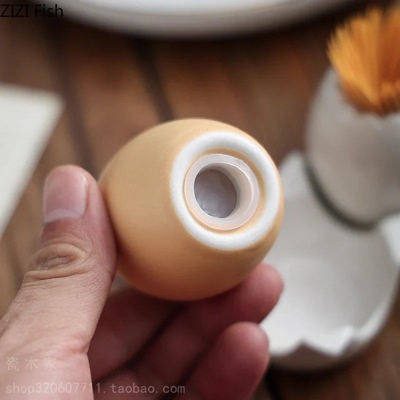 Creative Egg Shape Pepper Bottle Ceramic Spice Bottle Set with Tray Toothpick Box Kitchen Salt Sugar Bowl Home Seasoning Tool