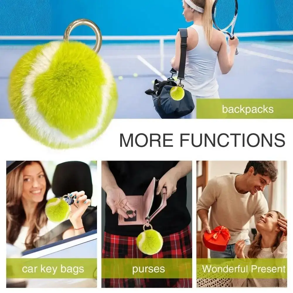 Fashion Soft Plush Tennis Keychain Fluffy PomPom Premium Texture Bag Charm Car Ornament Bag Decoration