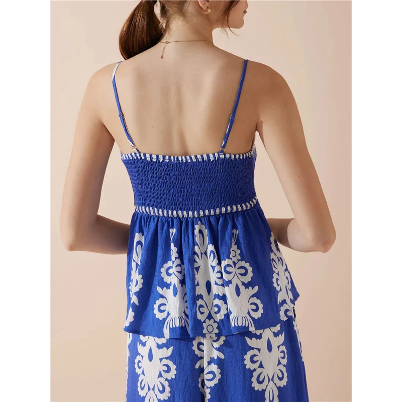 AOAO - Letnie Sukienki Damskie 2025 Kwiatowa Sukienka na Ramiączkach Spaghetti, Zwiewna Sukienka Plażowa w Stylu Boho Maxi, Zestaw