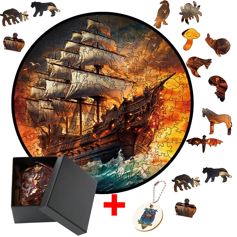 Wooden Pirate Ship Jigsaw Puzzle 3D Puzzle Adults Family Interactive Game DIY Crafts Intellectual Toy Pieces Ideal Birthday Gift