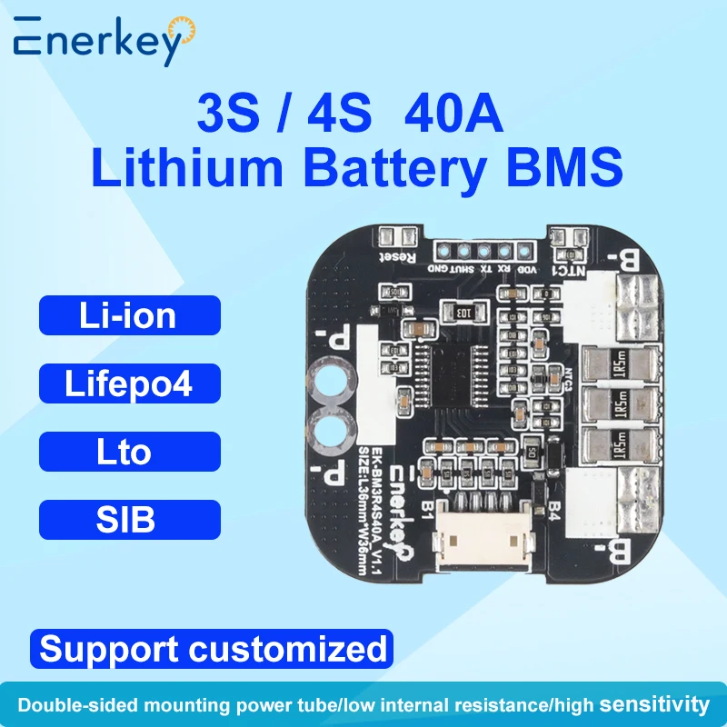 Enerkey 12V 3S 4S 40A BMS Li-ion/Lifepo4/Lto/SIB Lithium Battery Charger Protection Board 18650 BMS for Scooter and E-bike