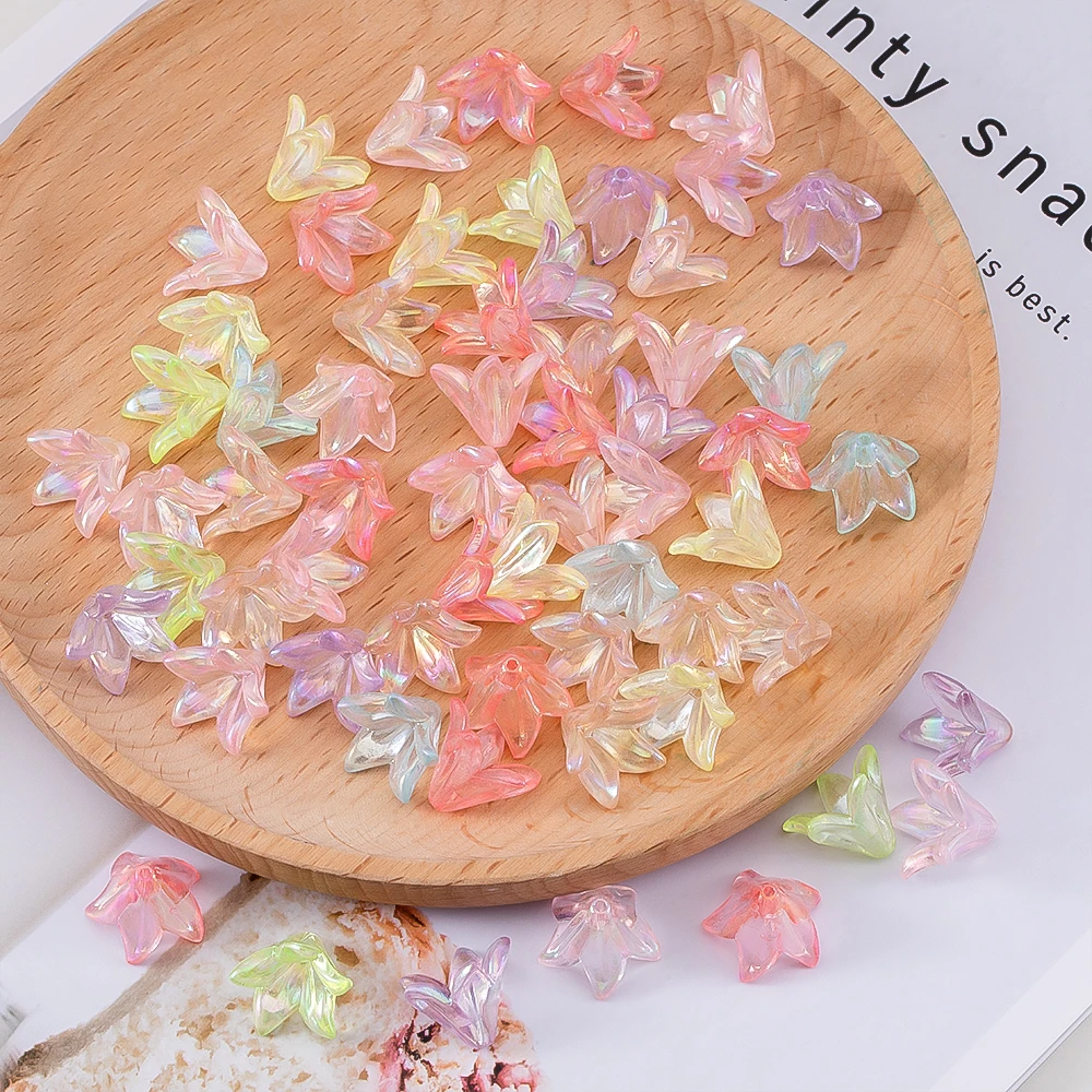 

50pcs/bag Sweet Style Transparent AB Effect Acrylic Lily Shaped Beads For DIY Bracelet Jewelry Making Accessories Craft Supplies