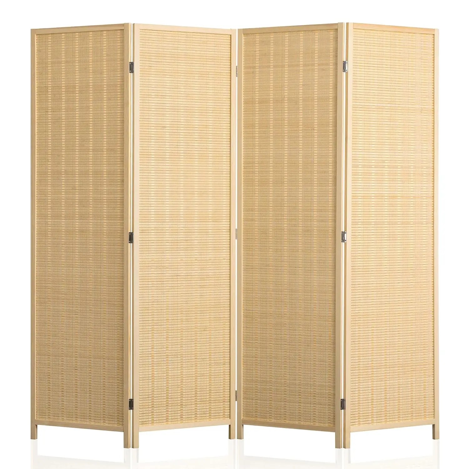 4 Panel Bamboo Room Divider, Folding Privacy Screen for Room Separation, Natural Wood Room Partitions and Dividers, Customized
