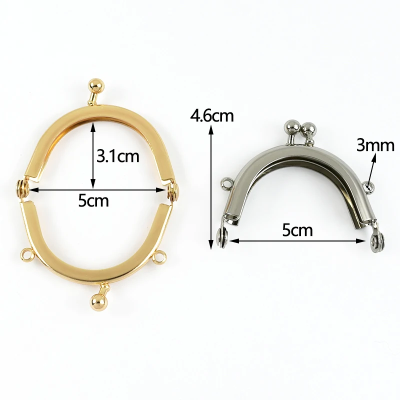 2/5Pcs 5cm Metal Kiss Lock Purse Frame Arc Clasp with Chain Loops for Coin Mini Bag Handle DIY Sewing Craft Hardware Accessories