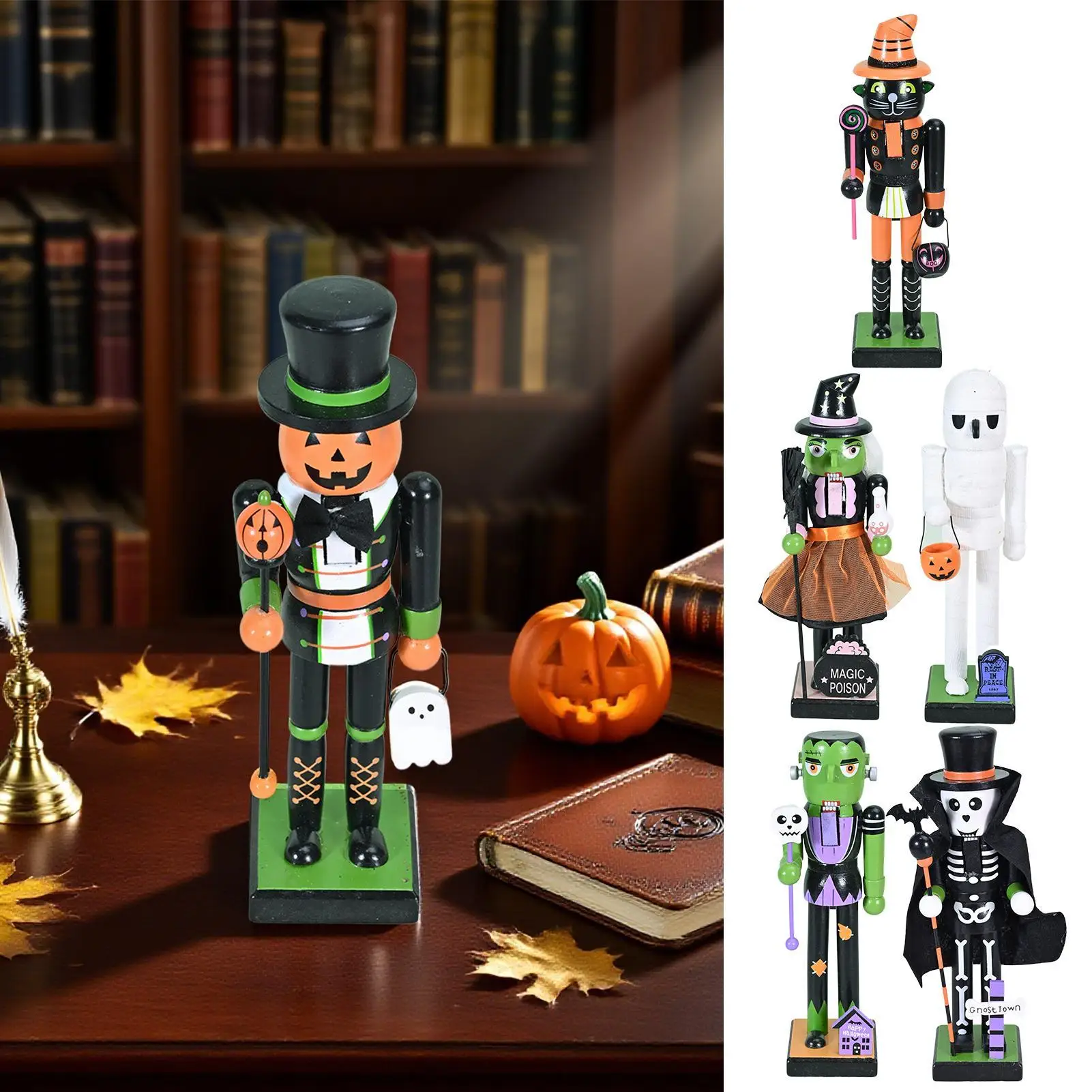Halloween Wooden Nutcracker Wooden Nutcracker Figures Holiday Decor Goody Bag Fillers Spooky Decor Figurine for Home Display