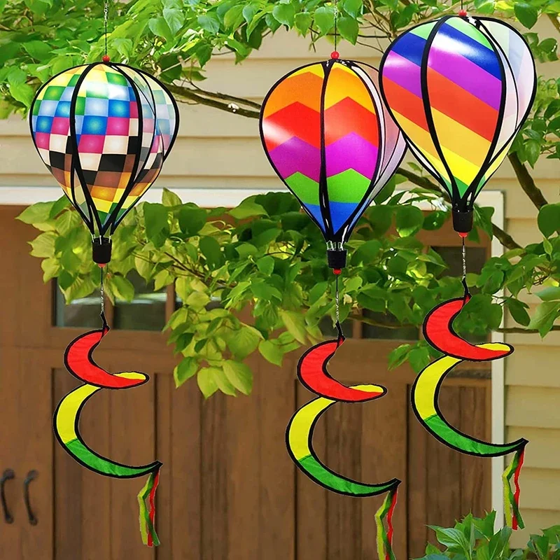 Hot Air Balloon Wind Spinner Rainbow Hanging Wind Twister Outdoor Windmill Garden Front Yard  Festival Celebration Decor