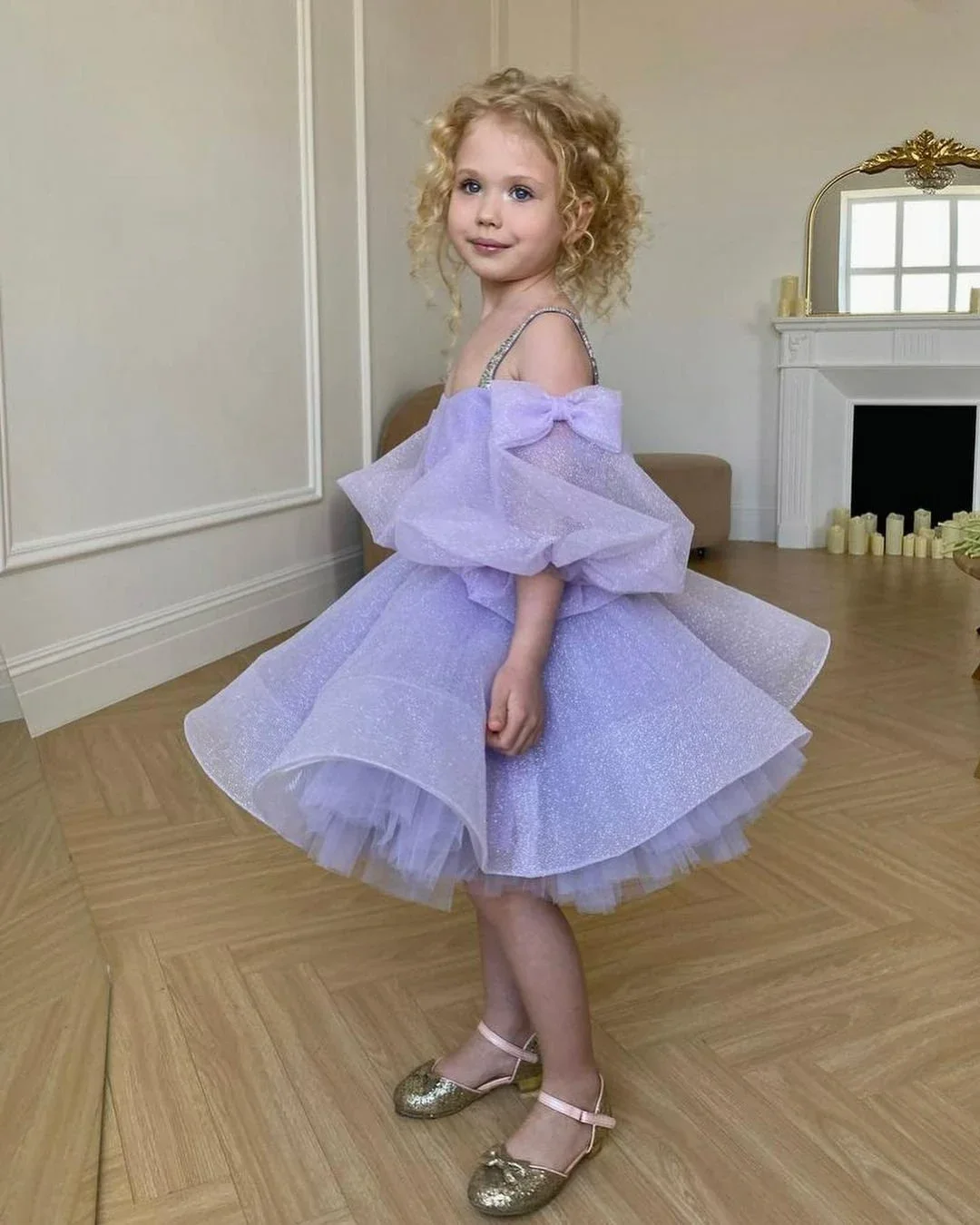 Lovely Lavender Flower Girl Dress Elegant Lilac Rustic Lace Tulle Princess Kids Birthday Gift First Communion Gowns Evening