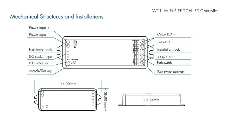 Imagem -06 - Tuya Led Controlador 12v 24v 36v dc 2ch 10a Inteligente Wifi 2.4g rf Controle Remoto sem Fio Interruptor de Escurecimento ww cw Cct Controlador Wt1 Dimer