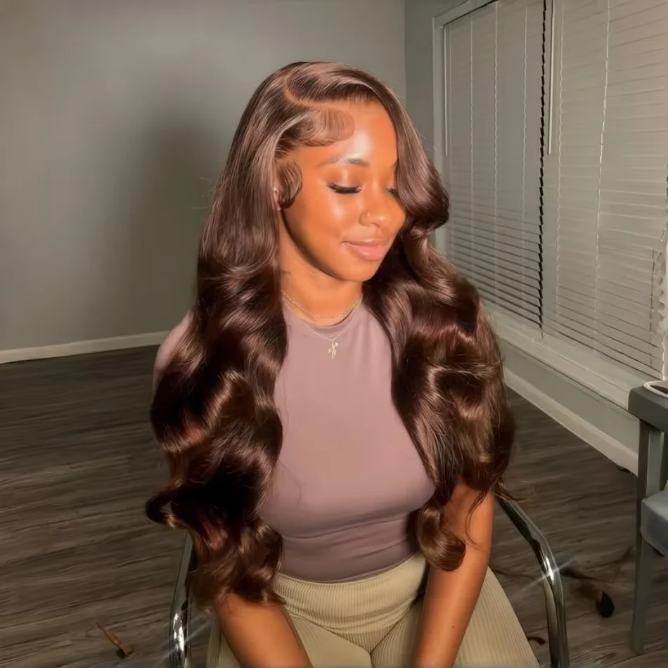 Chocolate Brown 32 38 inch 200% Density 13x4 HD Lace Front Human Hair Wigs Pre Plucked Brazilian Glueless Lace Frontal Wig Women
