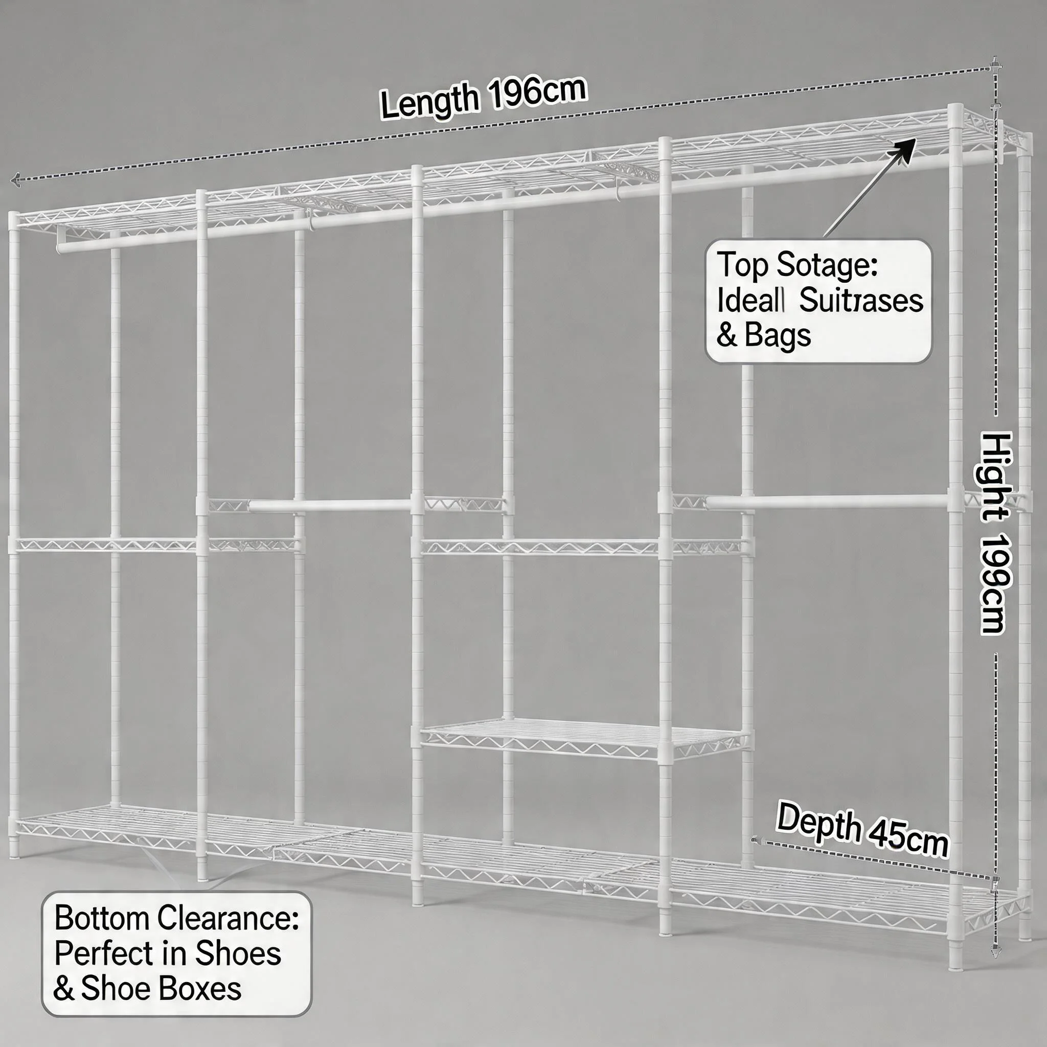 Robuster Kleiderschrank, Freistehender 4x4-Matrix-Kleiderständer, Großer Metall-Kleiderständer, Tragbarer Kleidungs-Organizer