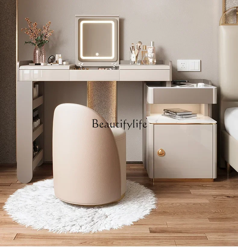 35LSmall apartment dresser light luxury high-end sense retractable bedside table storage integrated clamshell mirror makeup tabl