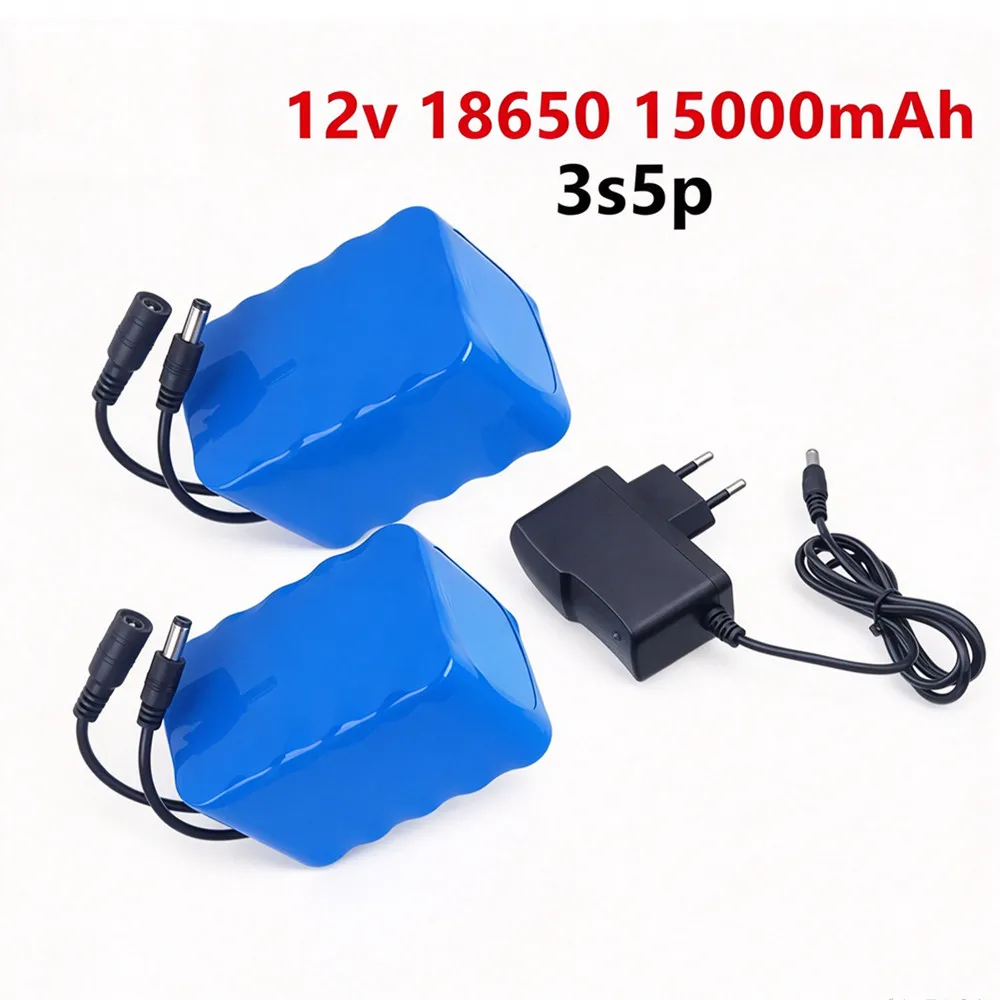 3S5P 12V 15000mah battery 18650 Li-ion Rechargeable batteries with BMS Lithium Battery packs Protection Board +Charger