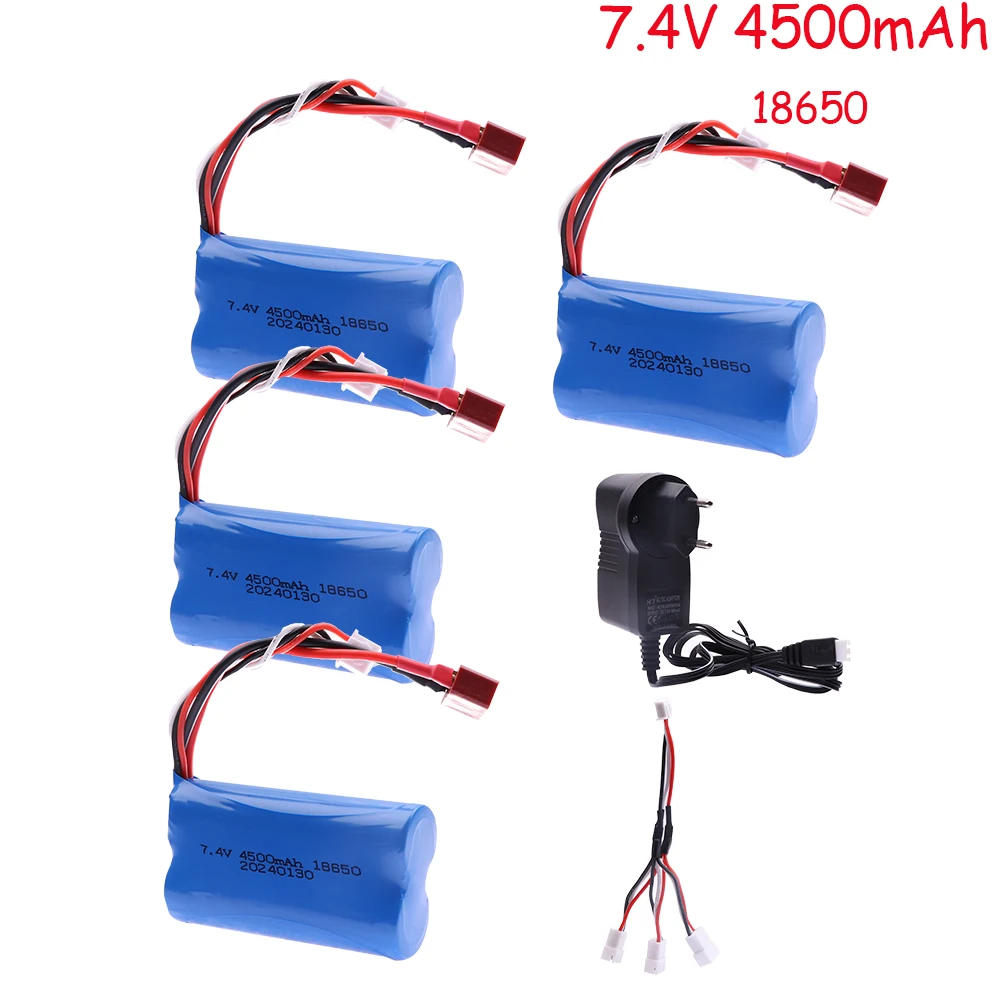 Upgrade 7.4V 18650 4500MAH Battery for Wltoys 10428/12428/12423 / Q46 RC Car Spare Parts with charger 7.4V T plug for Power car