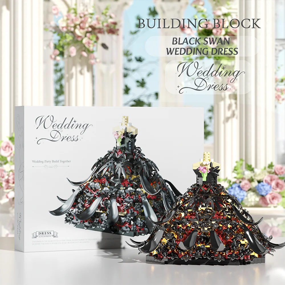 DIY Hochzeitskleid Bausteine Set Brautkleid Modellbausatz Liebe Zweifarbiges dekoratives Gebäudespielzeug Geschenk für Mädchen