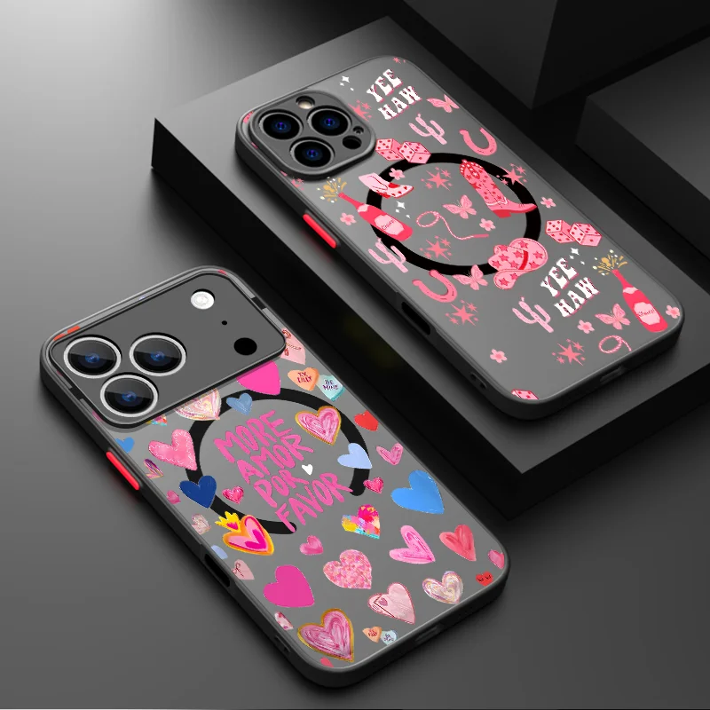 حافظة هاتف مغناطيسية ملونة مطبوعة على شكل قلب لهاتف آيفون اير 16e 17 16 15 Pro Max 14 13 12 Pro 11 16 15 Plus غطاء أكريليك مقاوم للصدمات #1