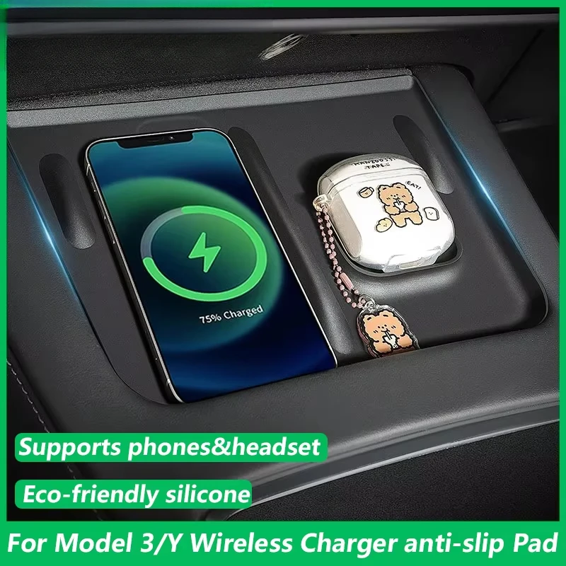 

WinWay для Tesla Model Y 2021-2025 Model 3 2021-2023, центральная консоль, беспроводная зарядка, противоскользящая для зарядки наушников телефона