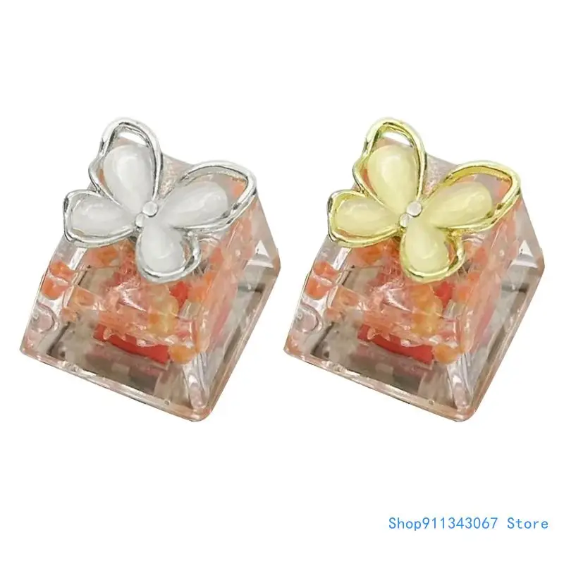 Epoxy Resin Backlit Rotating Butterfly Flower Keycap for Mechanical Keyboard Drop shipping