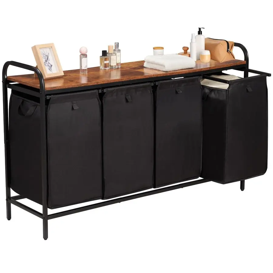 

4 Section Laundry Hamper with Shelf, Laundry Basket Organizer with 4 PullOut Removable Bags 411.5Gal43.4L, Laundry Sorter for Cl