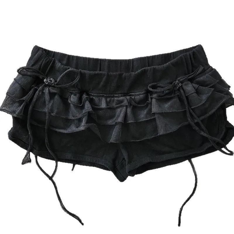 Summer new lotus leaf lace solid color slimming women flower bud bow elastic band cake sweet floral skirt pants women Y2K emo